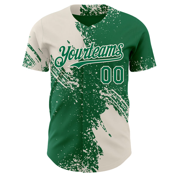 Custom Kelly Green-Cream Abstract Brush Stroke Authentic Baseball Jersey