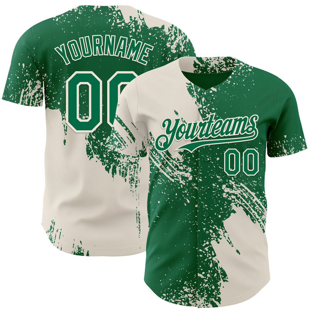 Custom Kelly Green-Cream Abstract Brush Stroke Authentic Baseball Jersey