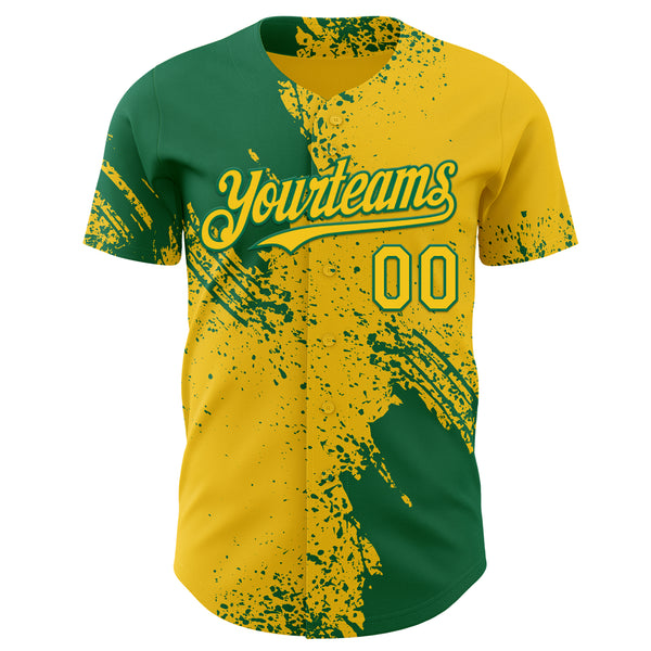 Custom Yellow-Kelly Green Abstract Brush Stroke Authentic Baseball Jersey