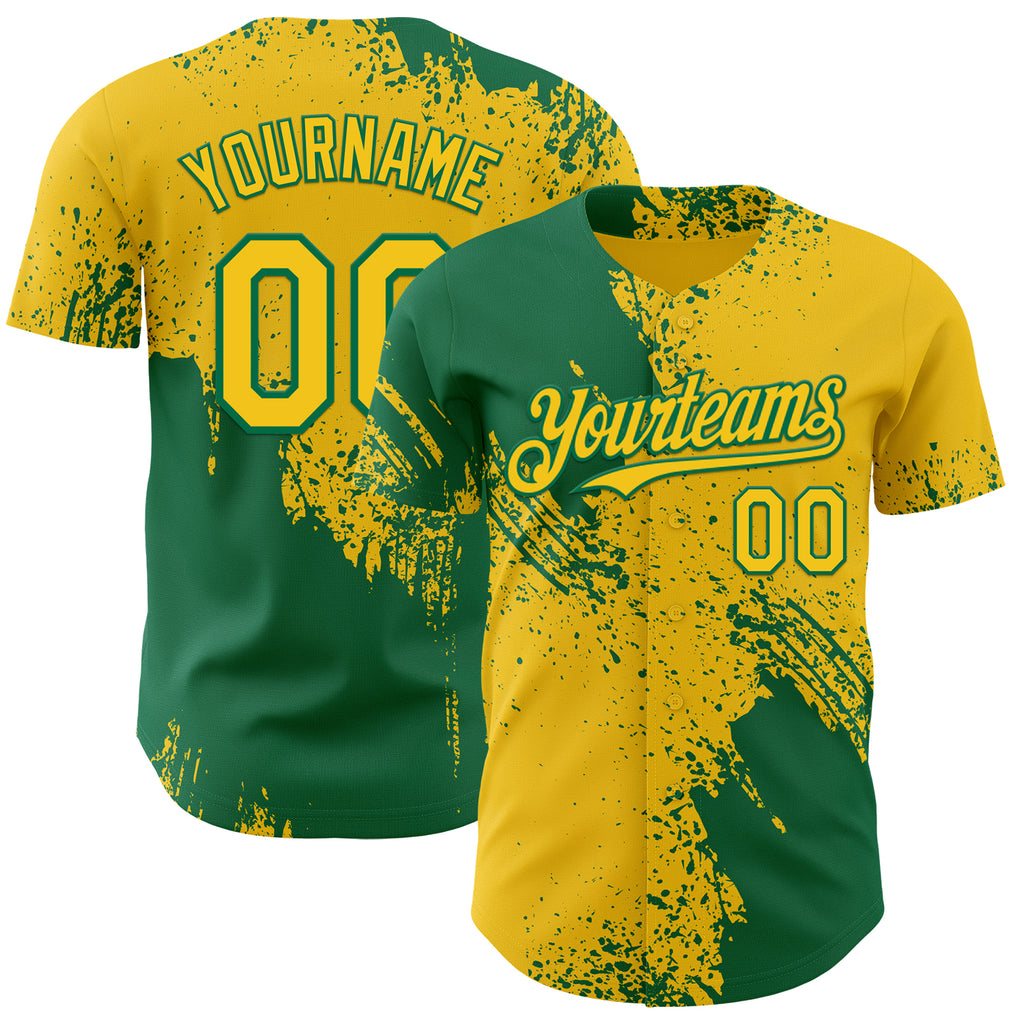 Custom Yellow-Kelly Green Abstract Brush Stroke Authentic Baseball Jersey