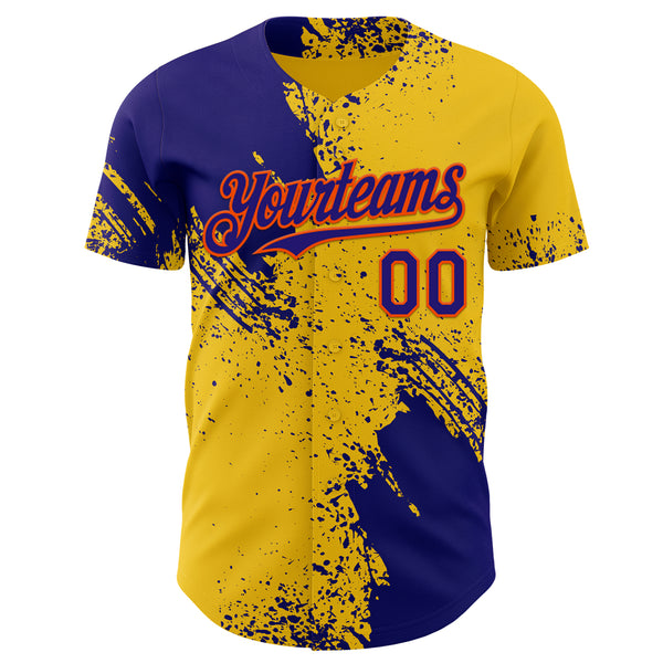 Custom Yellow Dark Purple-Orange Abstract Brush Stroke Authentic Baseball Jersey