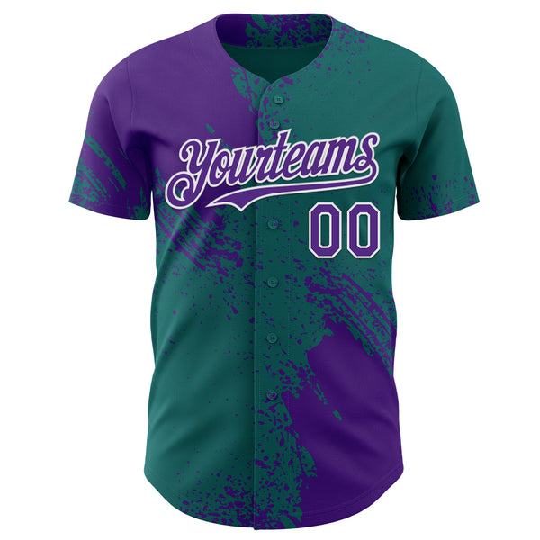 Custom Teal Purple-White Abstract Brush Stroke Authentic Baseball Jersey