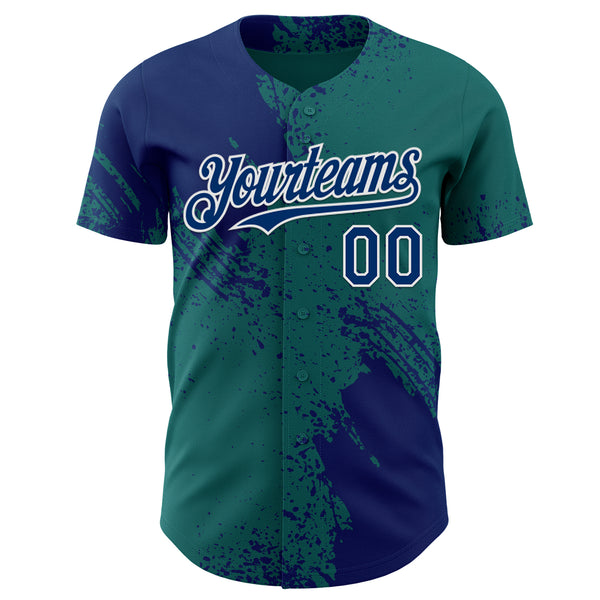 Custom Teal US Navy Blue-White Abstract Brush Stroke Authentic Baseball Jersey