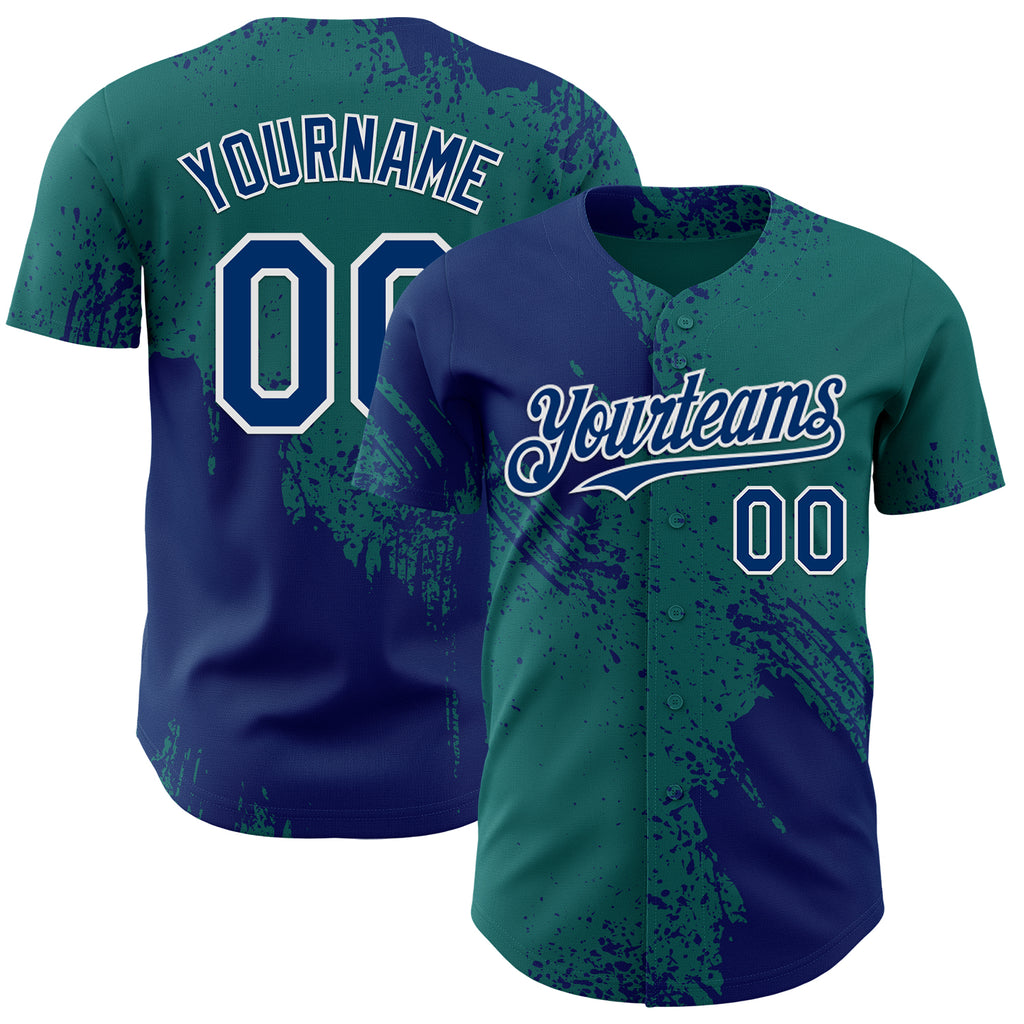 Custom Teal US Navy Blue-White Abstract Brush Stroke Authentic Baseball Jersey
