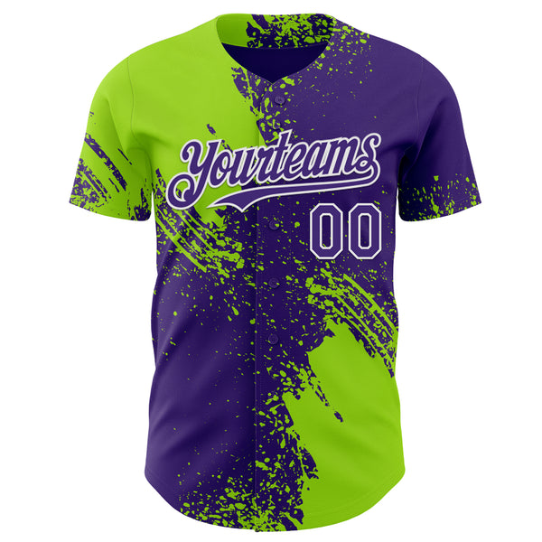 Custom Purple Neon Green-White Abstract Brush Stroke Authentic Baseball Jersey
