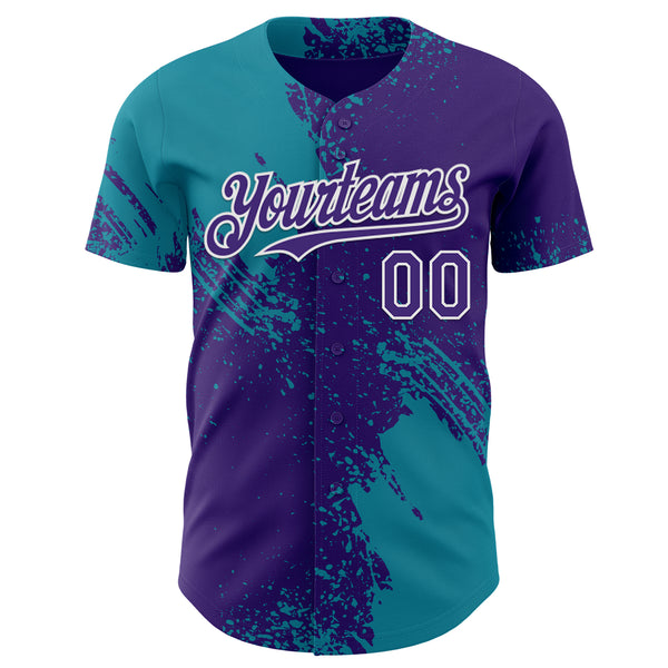 Custom Purple Teal-White Abstract Brush Stroke Authentic Baseball Jersey