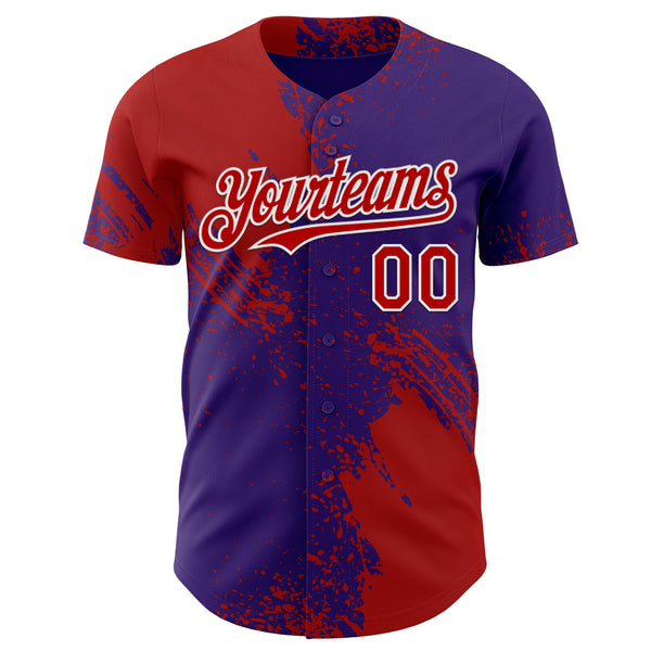 Custom Purple Red-White Abstract Brush Stroke Authentic Baseball Jersey
