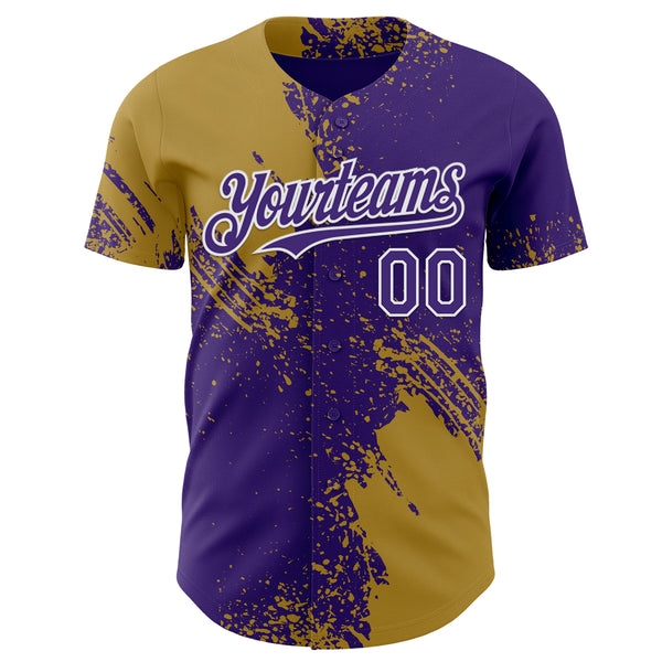 Custom Purple Old Gold-White Abstract Brush Stroke Authentic Baseball Jersey