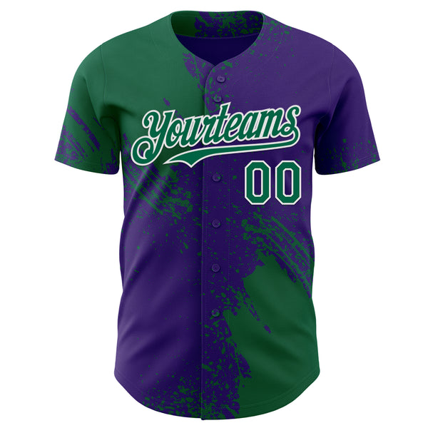 Custom Purple Kelly Green-White Abstract Brush Stroke Authentic Baseball Jersey