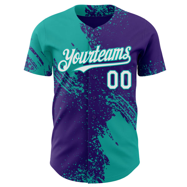 Custom Purple White-Aqua Abstract Brush Stroke Authentic Baseball Jersey