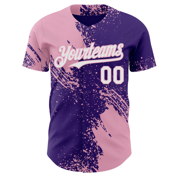 Custom Purple White-Light Pink Abstract Brush Stroke Authentic Baseball Jersey
