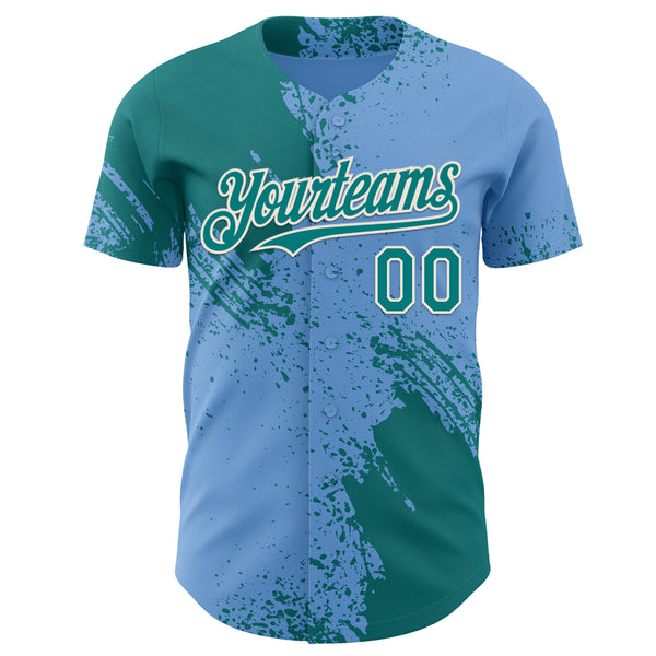 Custom Light Blue Teal-Cream Abstract Brush Stroke Authentic Baseball Jersey