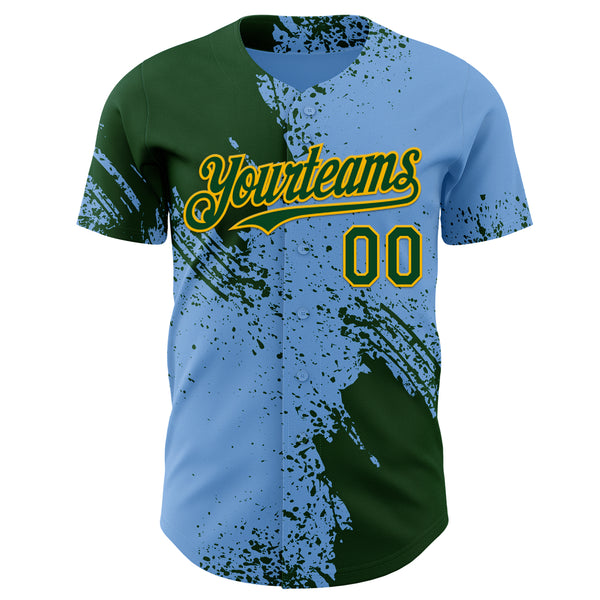 Custom Light Blue Green-Gold Abstract Brush Stroke Authentic Baseball Jersey
