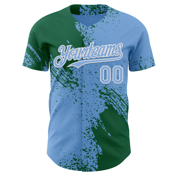 Custom Light Blue Kelly Green-White Abstract Brush Stroke Authentic Baseball Jersey