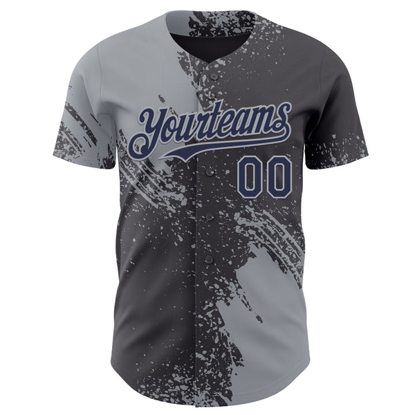 Custom Steel Gray Navy-Gray Abstract Brush Stroke Authentic Baseball Jersey