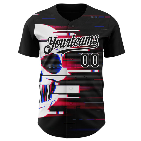 Custom Black-White Skull Authentic Baseball Jersey