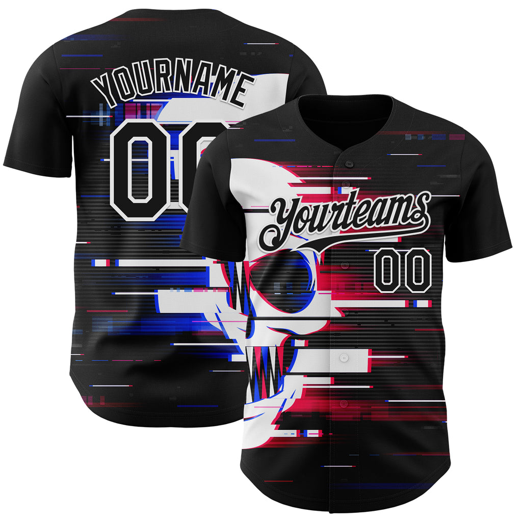 Custom Black-White Skull Authentic Baseball Jersey