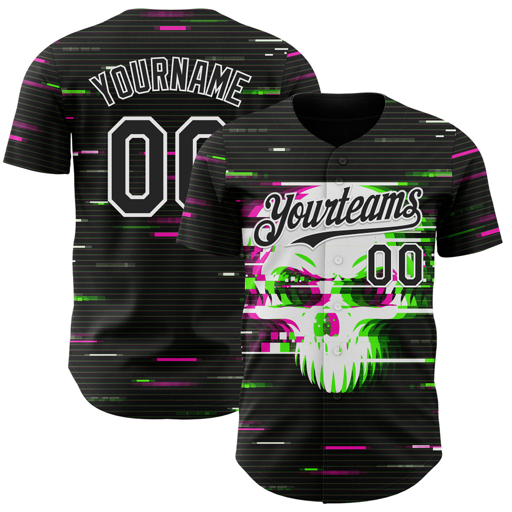 Custom Black-White Skull Authentic Baseball Jersey