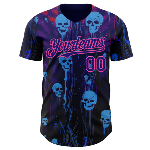 Custom Dark Purple-Pink Skull Authentic Baseball Jersey