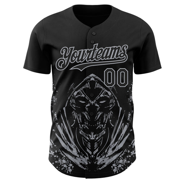 Custom Black-Gray Skull Authentic Baseball Jersey