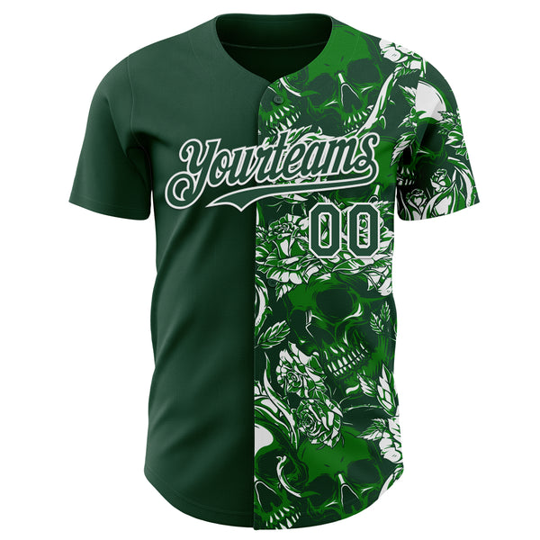 Custom Green-White Skull And Rose Authentic Baseball Jersey
