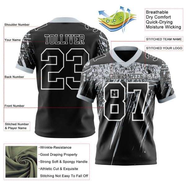 Custom Black Silver-White Authentic Distressed Scratch Brush Stroke Football Jersey