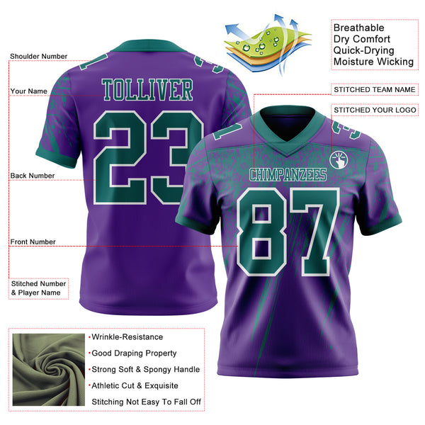 Custom Purple Teal-White Authentic Distressed Scratch Brush Stroke Football Jersey