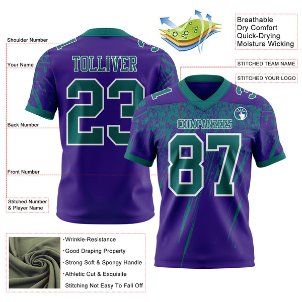 Custom Purple Teal-White Authentic Distressed Scratch Brush Stroke Football Jersey
