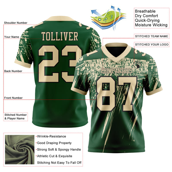 Custom Green Cream-Black Authentic Distressed Scratch Brush Stroke Football Jersey