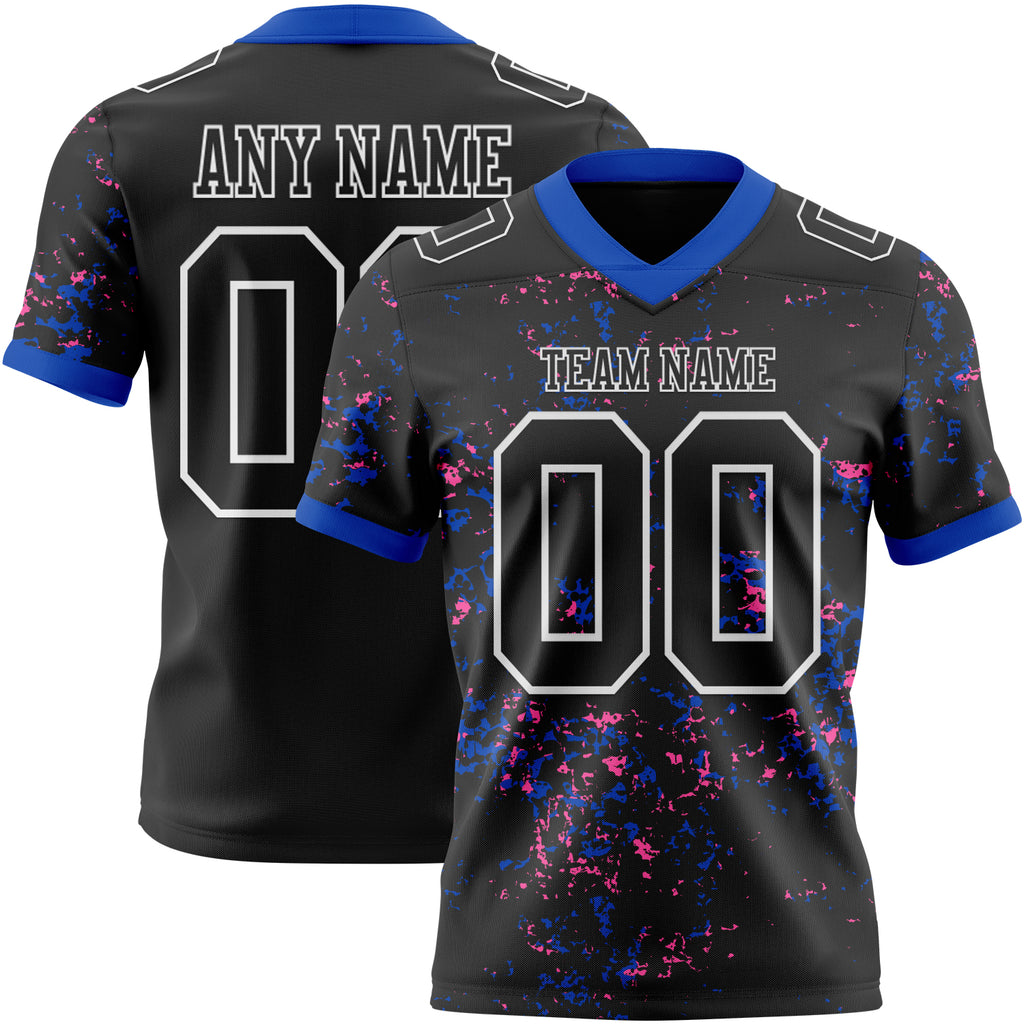 Custom Black Thunder Blue Pink-White Authentic Abstract Shattered Paint Splatter Football Jersey