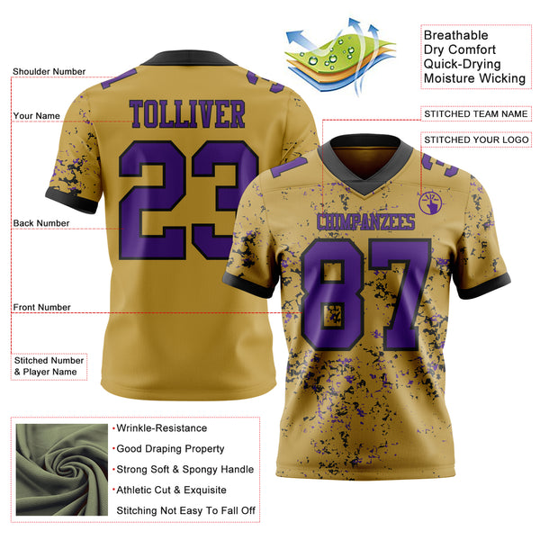 Custom Old Gold Purple-Black Authentic Abstract Shattered Paint Splatter Football Jersey