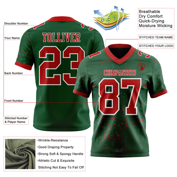 Custom Green Red-White Authentic Abstract Shattered Paint Splatter Football Jersey