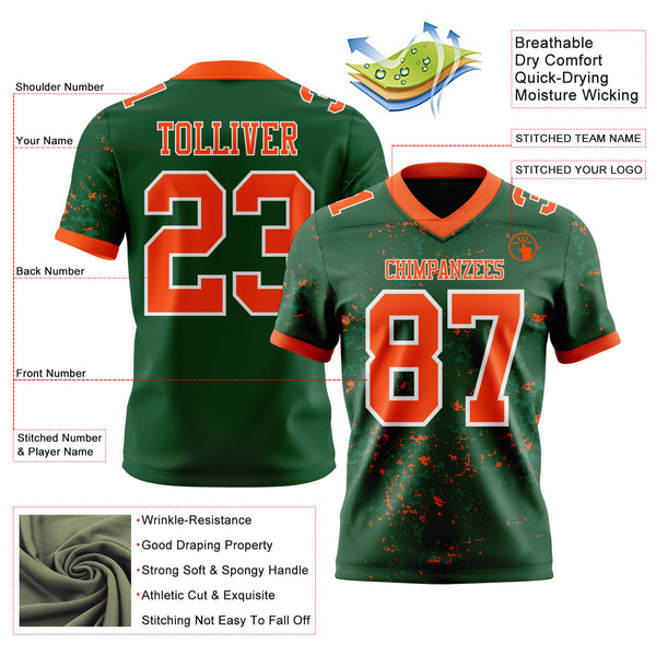 Custom Green Orange-White Authentic Abstract Shattered Paint Splatter Football Jersey