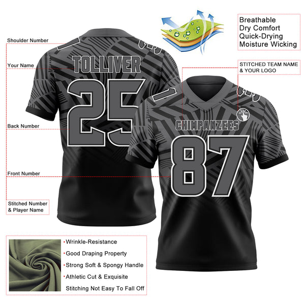 Custom Steel Gray Black-White Authentic Abstract Geometric Lines Gradient Football Jersey