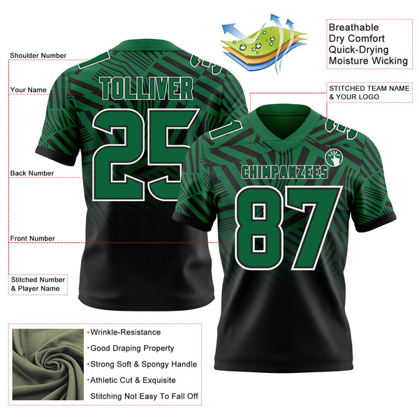 Custom Kelly Green Black-White Authentic Abstract Geometric Lines Gradient Football Jersey