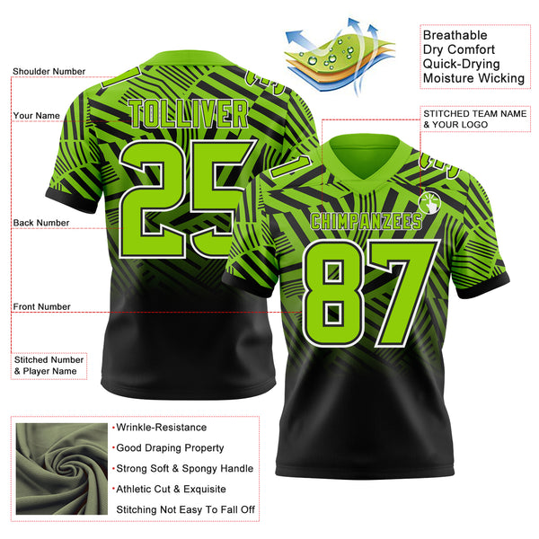 Custom Neon Green Black-White Authentic Abstract Geometric Lines Gradient Football Jersey