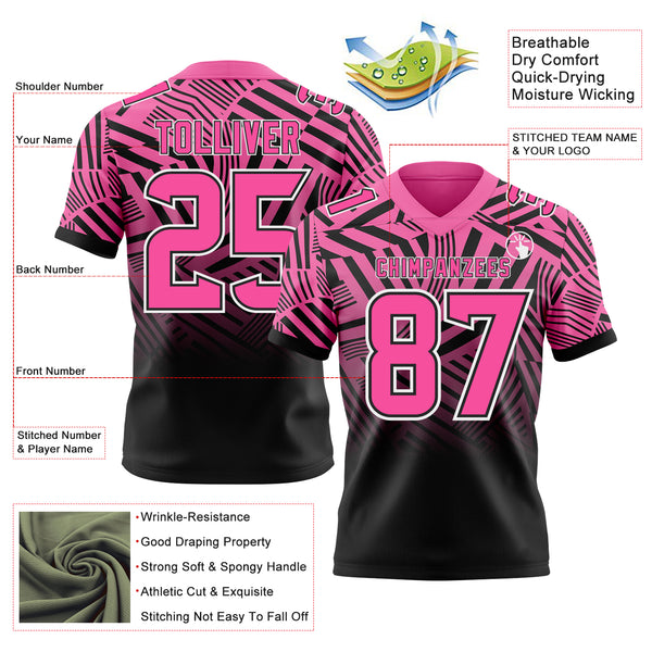 Custom Pink Black-White Authentic Abstract Geometric Lines Gradient Football Jersey
