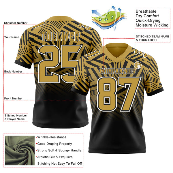 Custom Old Gold Black-White Authentic Abstract Geometric Lines Gradient Football Jersey
