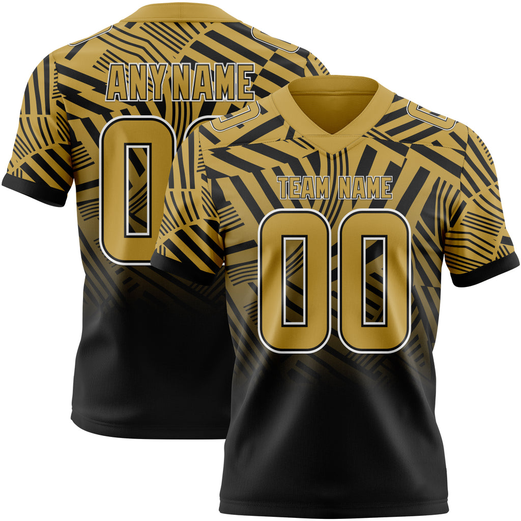 Custom Old Gold Black-White Authentic Abstract Geometric Lines Gradient Football Jersey