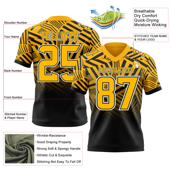 Custom Gold Black-White Authentic Abstract Geometric Lines Gradient Football Jersey