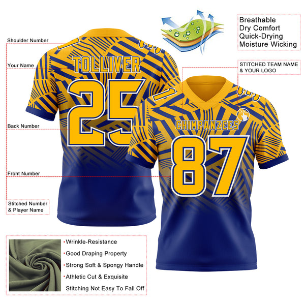 Custom Gold Royal-White Authentic Abstract Geometric Lines Gradient Football Jersey