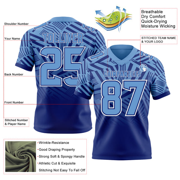 Custom Light Blue Royal-White Authentic Abstract Geometric Lines Gradient Football Jersey