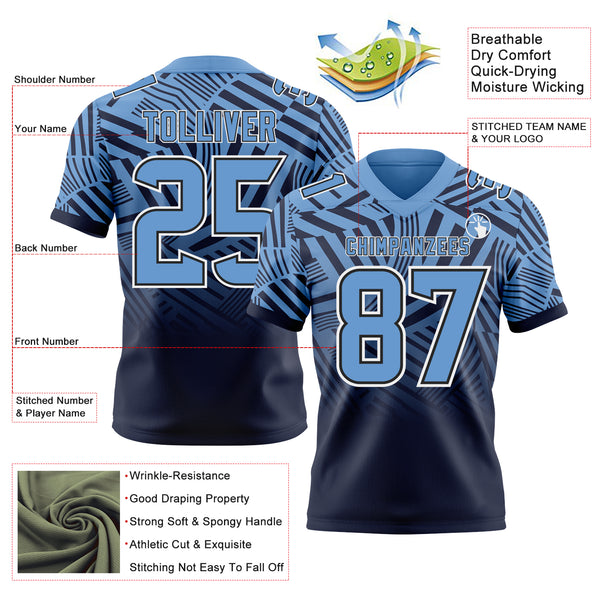 Custom Light Blue Navy-White Authentic Abstract Geometric Lines Gradient Football Jersey