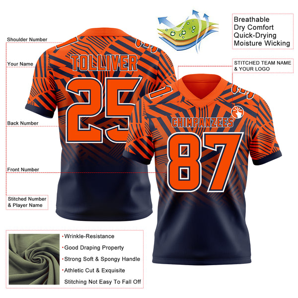 Custom Orange Navy-White Authentic Abstract Geometric Lines Gradient Football Jersey