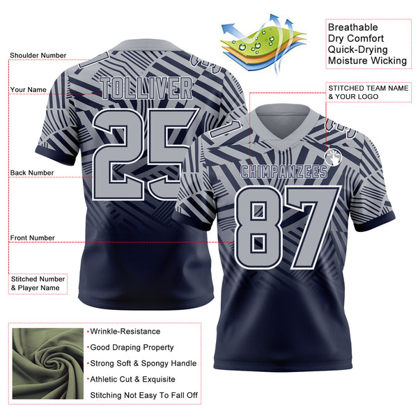 Custom Gray Navy-White Authentic Abstract Geometric Lines Gradient Football Jersey