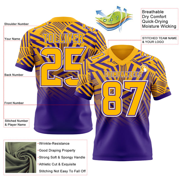 Custom Gold Purple-White Authentic Abstract Geometric Lines Gradient Football Jersey