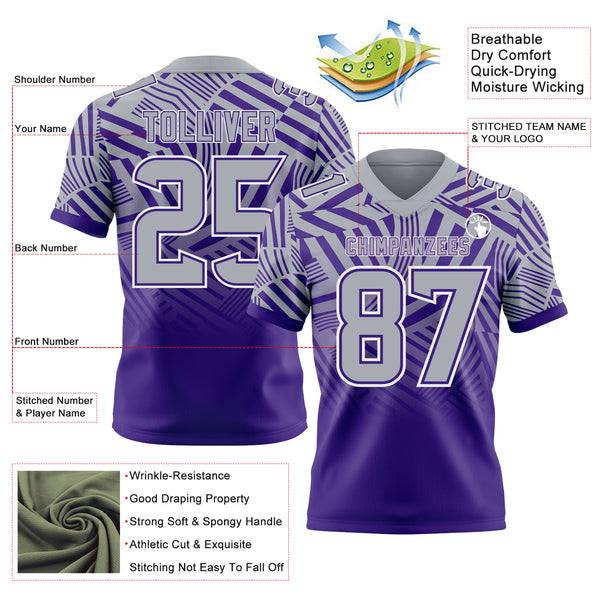 Custom Gray Purple-White Authentic Abstract Geometric Lines Gradient Football Jersey