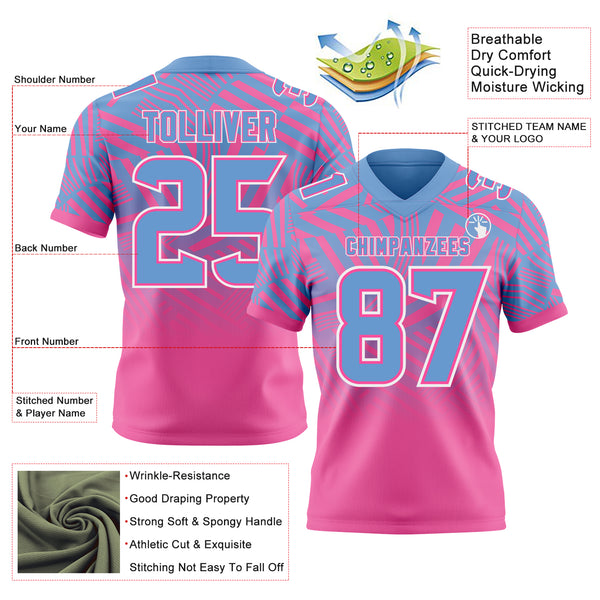 Custom Light Blue Pink-White Authentic Abstract Geometric Lines Gradient Football Jersey