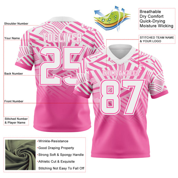 Custom White-Pink Authentic Abstract Geometric Lines Gradient Football Jersey