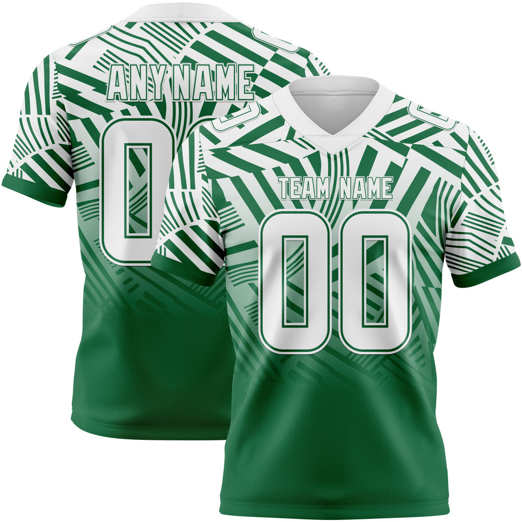 Custom White-Kelly Green Authentic Abstract Geometric Lines Gradient Football Jersey